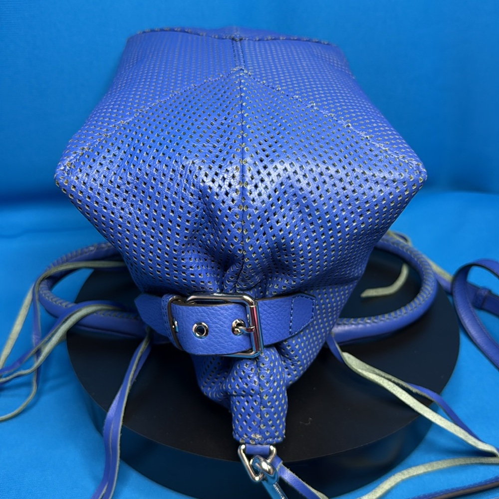RARE REBECCA MINKOFF LARGE MOTO PERFORATED LEATHER ROYAL / COBALT BLUE SATCHEL - Picture 10 of 16